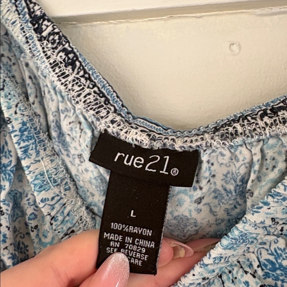 Rue21 Blue Printed Off-Shoulder Ruffle Top - Picture 2 of 2